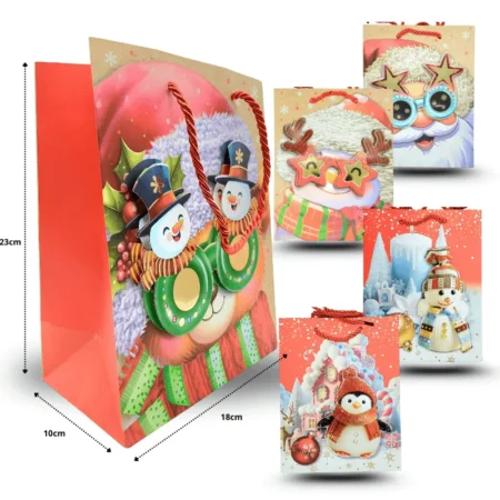N - 009 bolsa navideña 3d cartón grueso asa agujeta C/12 TE-0524E-1