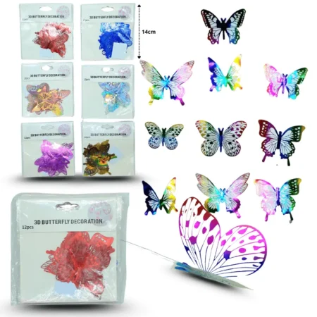 P - 235 mariposa con sticker para decoración calada colores surtidos  set 12 pzas C/12 ****