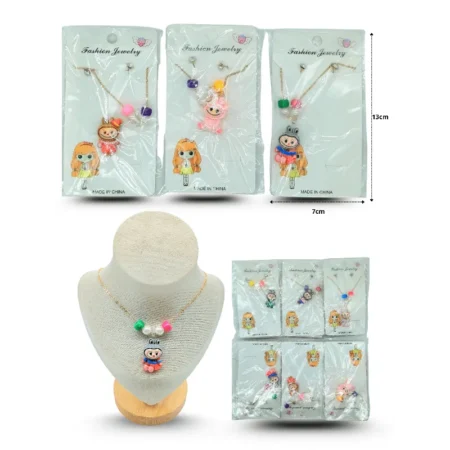 S - 001 collar LABUBU con cuentas y par de briqueles C/12 25D-126