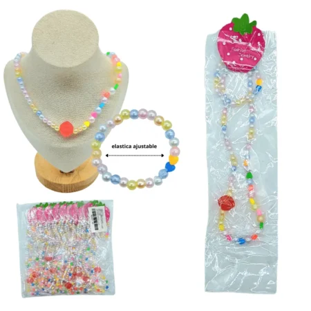 S - 003 collar con pulsera infantil cuentas colores set 2 pzas C/12 254U-50