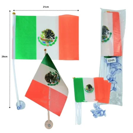 SEP - 025 bandera de mexico 21cm con baston 29cm y chupon sujetador C/12 DG24-G16