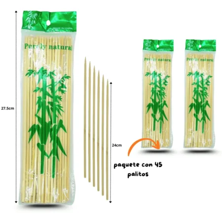 U - 012 palillo de madera para brocheta grueso 24cm 45 pzas C/10 PG-1012J-1