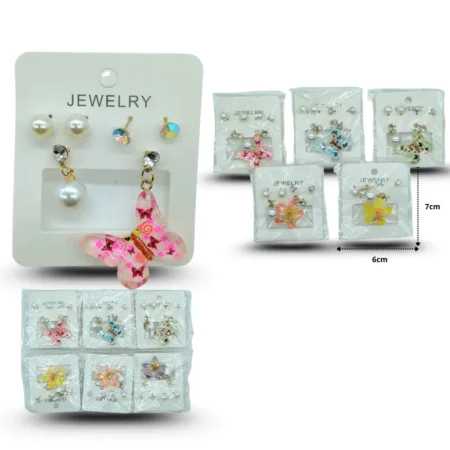 A - 005 arete surtido flor loto y mariposa con broqueles C/12 25J-129