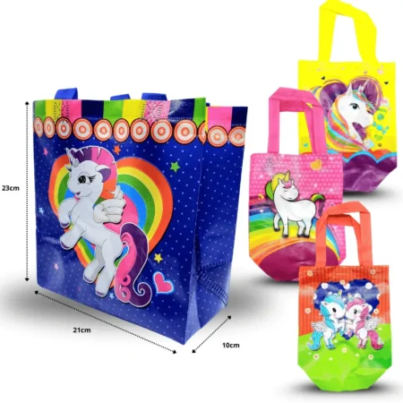 B - 047 bolsa plastificada con asa decorada unicornio C/12 TE-2502D-1
