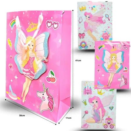 B - 054 bolsa de regalo cartón grueso asa de liston 3D hada 41x30x11cm  C/12 BPA-C2501