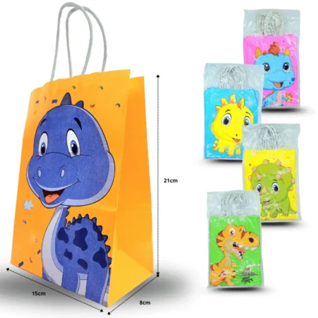 B - 073 bolsa de regalo decorada dinos 15x21cm un solo diseño por paquete C/12 4H-15