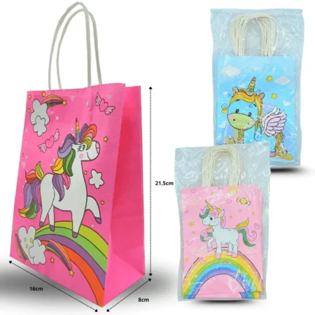 B - 074 bolsa de regalo decorada unicornio un solo modelo por paquete 16x21.5cm C/12 4H-16
