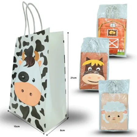 B - 075 bolsa de regalo decorada animales de granja un solo modelo por paquete 15x21cm C/12 4H-17