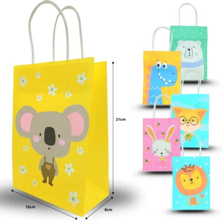 B - 076 bolsa de regalo decorada animales 15x21cm diseño surtido en cada paquete C/12 4H-18