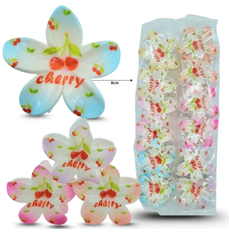 F - 057 pinza para cabello  loto cereza 8cm C/12 25P45
