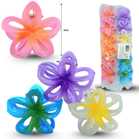 F - 113 pinza de cabello flor petalos calado brillosa 6cm C/12 EEO247