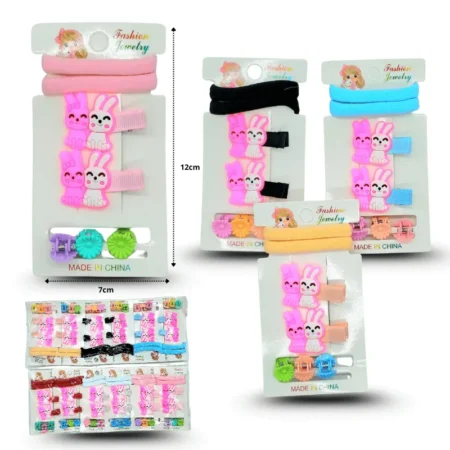 J - 010 pico par decorado 3 piojitos y 2 liga licra set 7pzas C/12 SP28