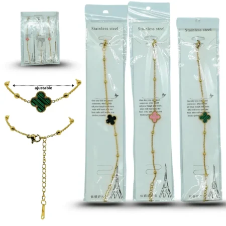 K - 021 pulsera trebol con cadena en blister individual C/12 25P177