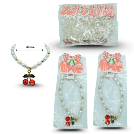 K - 096 pulsera elástica perlas y cereza C/12 25O-51