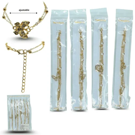 K - 097 pulsera cadena doble con dije brillos blister individual C/12 25O-61