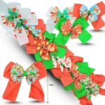 N - 064 moño liso con moño estampado navideño al centro en tira C/12 24V-44