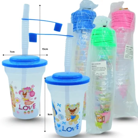 Q - 302 vaso con popote decorado translucido C/12 RD-1001A