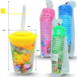 Q - 011 vaso con popote decorado holograma C/12 RD-1005
