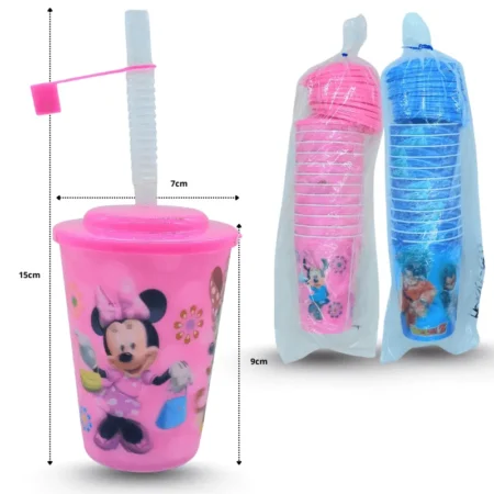 Q - 012 vaso con popote decorado holograma personajes C/12 RD-1005A