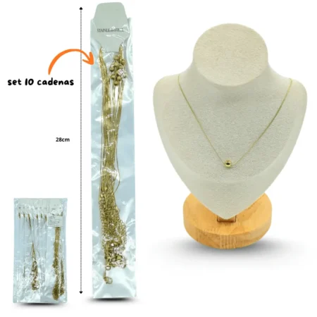 S - 011 collar acero inoxidable cadena con cuanta set 10 pzas C/10 25O8e