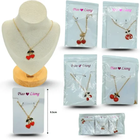 S - 216 collar dije cerezas con par de broqueles perla C/12 25O-52