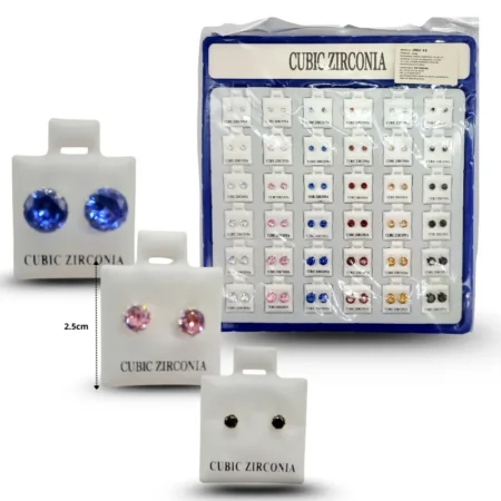 A - 650 arete zirconia colores charola azul C/36 G-15