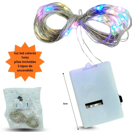 D - 017 cable luz led colores para decoración 1m con pilas y boton para diferentes tipos de encen