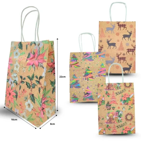 N - 131 bolsa de regalo decorada navideña 16x22x8cm C/12 1A-19