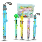 P - 076 pluma 9 tintas animales con antena en bolsa decorada con cierre a presión C/12 ALB MOR