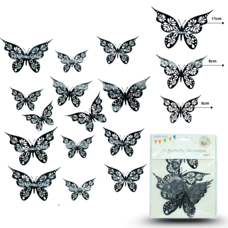 P - 490 sticker mariposa negra para decoración plegable set 12pzas diferentes tamaños C/12 25C-98o 1C-1