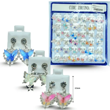 A - 017 arete mariposa en charola azul C/36 XH6672