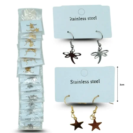 A - 525 arete en tira varias figuras color oro y plata C/12 pares R244B-47