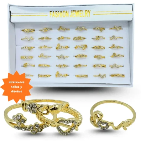 I - 001 anillo dorado con brillos surtido C/36 HMD-23