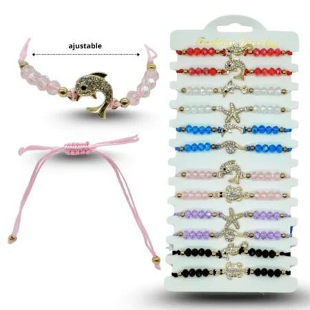 K - 010 pulsera cristales con dije marino en tira C/12 25-L12