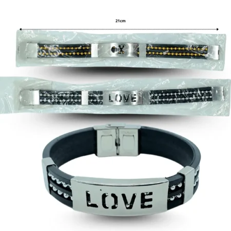 K – 068 pulsera brazalete caucho puntos varonil con placa variedad de diseños C/10 9C-20