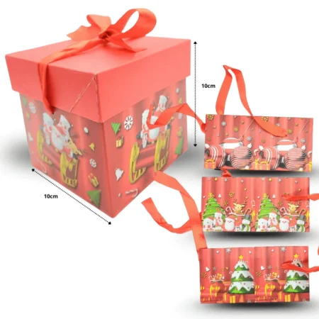 N - 202 caja de regalo navideña plegable con listón 10x10x10cm C/12 3A-4