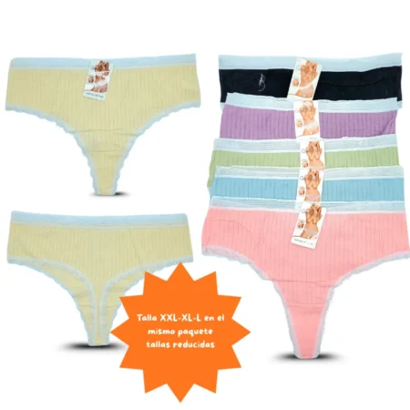 O - 018 tanga algodon con detalles en la orilla de encaje XXL-XL-L C/12 Y1145