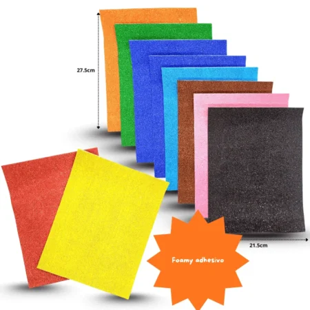 P - 020 hojas carta adhesivas de foamy con brillantina colores surtidos C/10 UG-3001-3