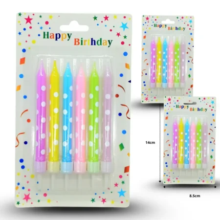 PA - 002 vela cumpleañera decorada con base set 6 pzas C/24 6C-2