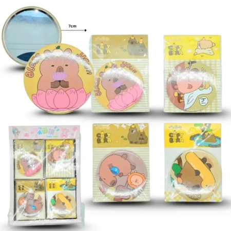 Z - 047 espejo redondo de bolsillo decorado Capy bara en blister individual C/36 AG490 o 254V-58