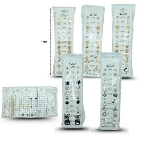 A - 019 arete 12 pares meses dorado y plateado C/12 2511J-42