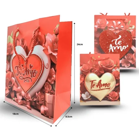 B - 003 bolsa de regalo san valentin cartón grueso 24x18x8.5cm C/12 25ZA-66