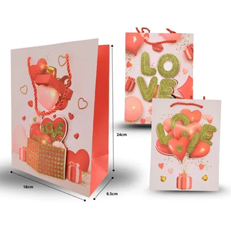 B - 004 bolsa de regalo san valentin cartón grueso 18x24x8.5cm  C/12 25ZA-67