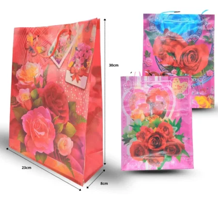 B - 014 bolsa de regalo rosas y corazones 23x30x8.5cm C/12 25ZA-56