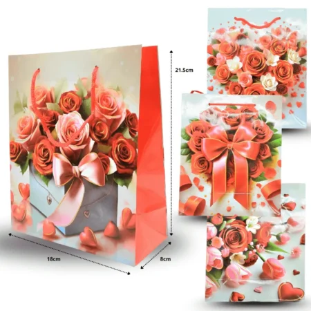 B - 025 bolsa de regalo decorada rosas 18x21.5x8cm C/12 HMC-5