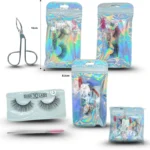 C - 008 pestaña con tijera, pegamento o saca ceja y cepillo en blister set 3 pzas C/12 XL52-18