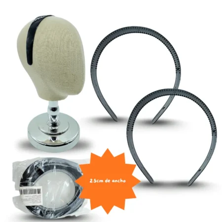 E - 016 diadema negra gruesa brillosa C/12 3B-16C