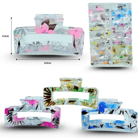 F - 017 pinza rectangular hueca 8.5cm estampada tropical C/12 2511J-61