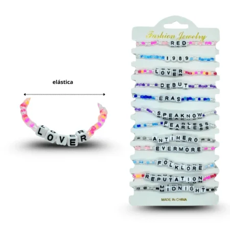 K - 004 pulsera letras y chaquira en tira C/12 2509H-09
