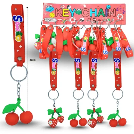 L - 003 llavero cerezas y fresas con cinta C/12 XLA-1